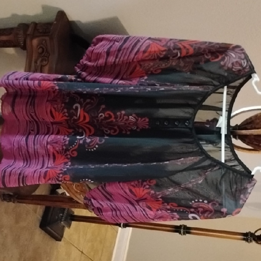 Elegant Sheer Black and Pink Women's Top